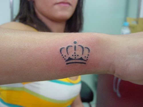Black King Crown Tattoo On Right Forearm
