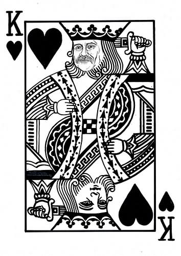 Black Outline King Card Tattoo Stencil