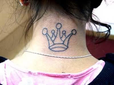 Black Outline King Crown Tattoo On Back Neck