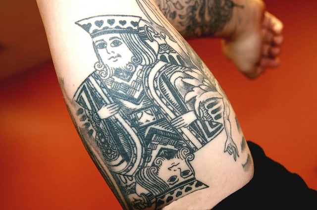 Black Playing Cards King Tattoo On Bicep