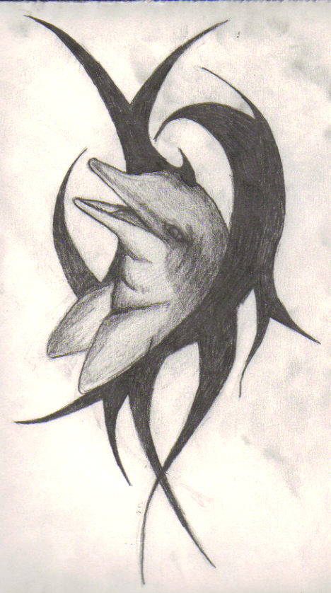 Black Tribal And Dolphin Tattoo Design