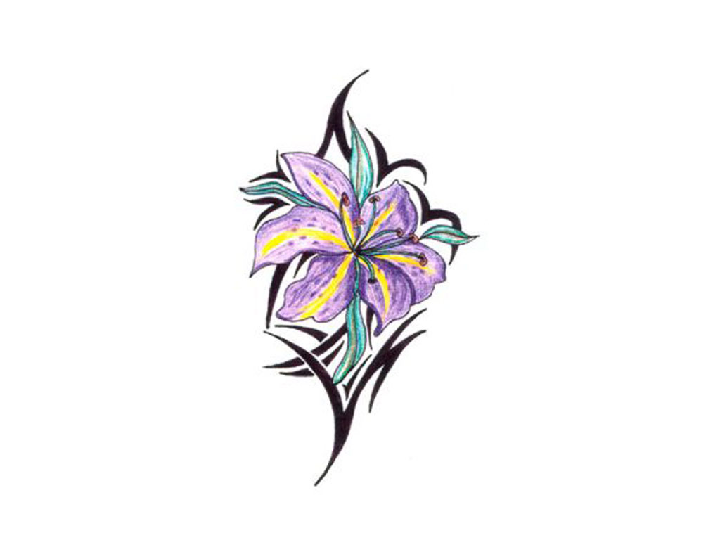 Black Tribal And Orchid Tattoos Design