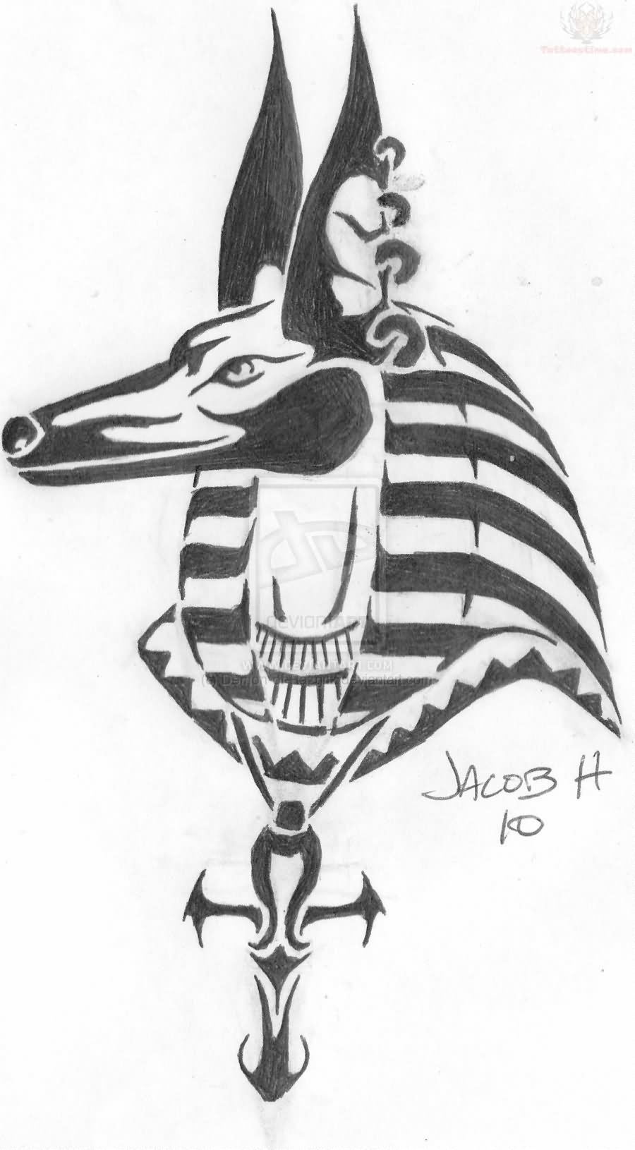 Black Tribal Anubis Head Tattoo Design