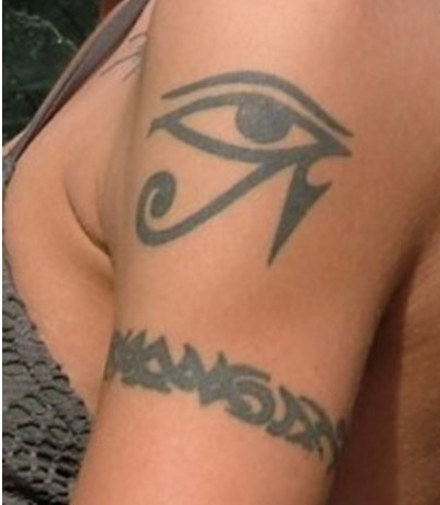 Black Tribal Armband And Anubis Eye Tattoo