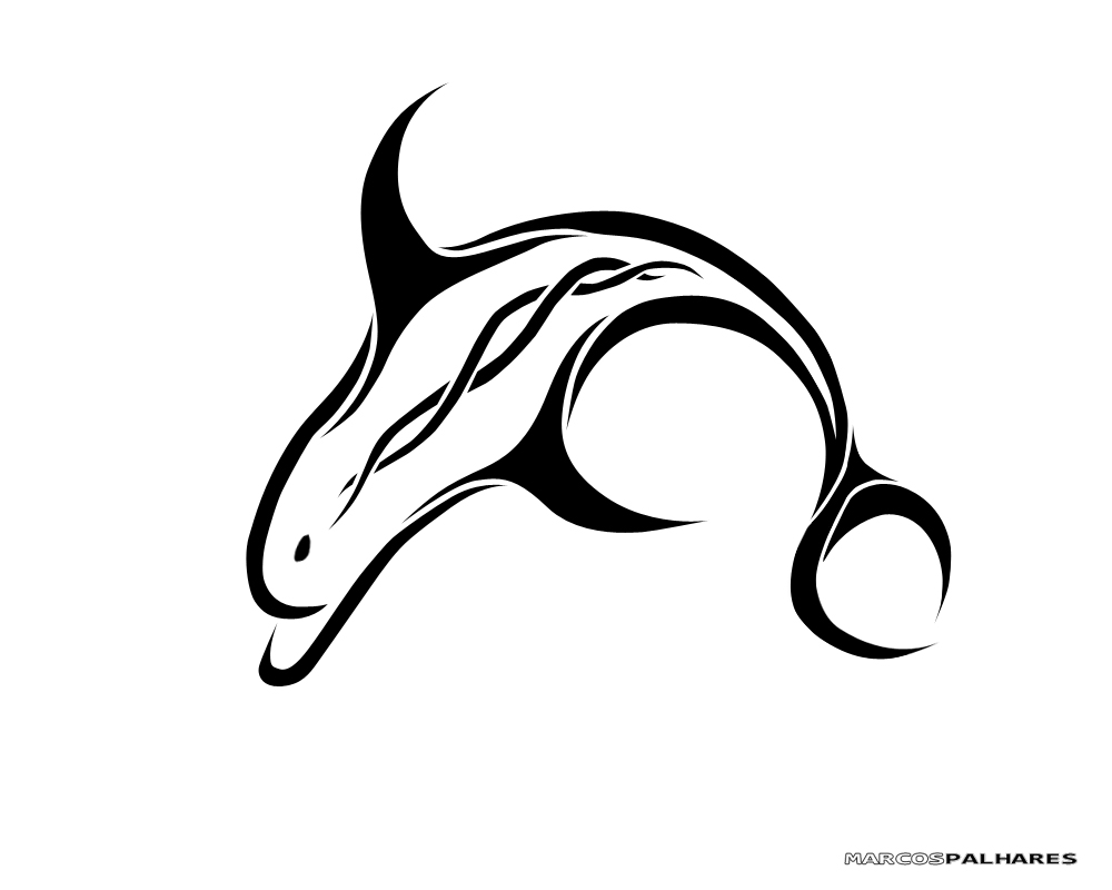 Black Tribal Outline Dolphin Tattoo Design
