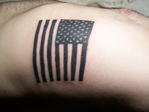 Black USA Military Flag Tattoo On Side Rib