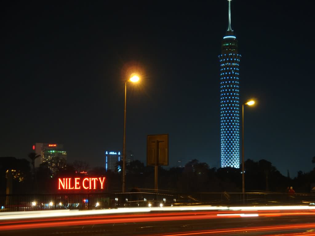 Blue Cairo Tower At Night