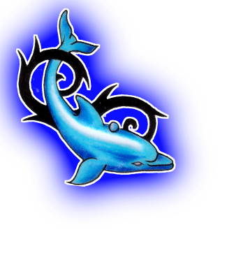Blue Dolphin And Black Tribal Tattoo Design
