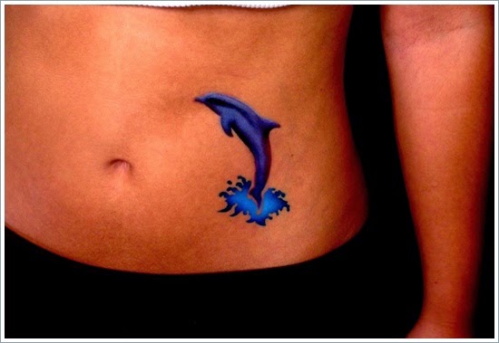 Blue Dolphin Tattoo On Left Hip