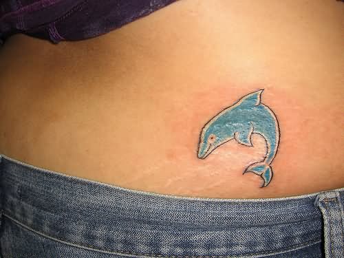 Blue Dolphin Tattoo On Lower Back For Girls