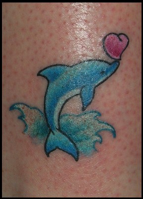 Blue Dolphin With Red Heart Tattoo