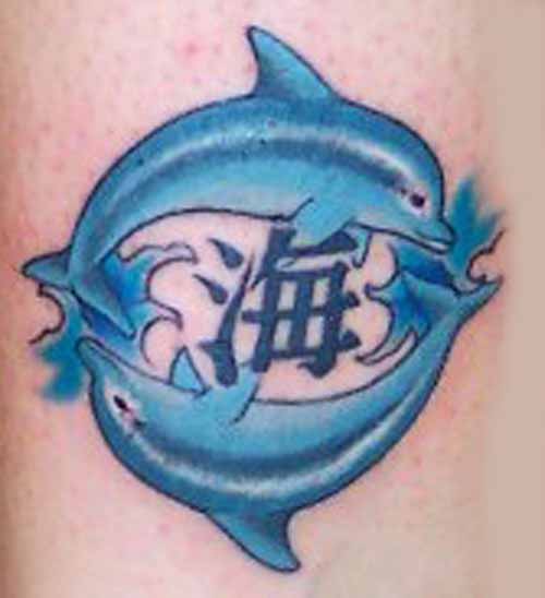 Blue Ink Dolphin Tattoos