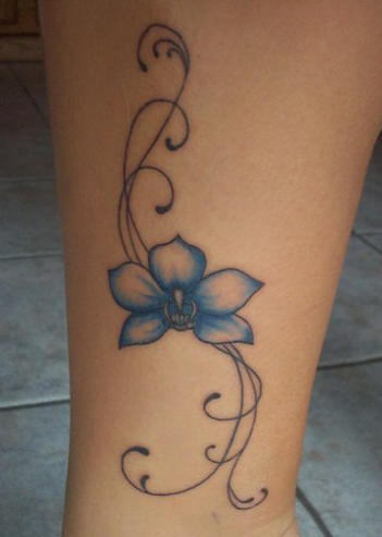 Blue Ink Orchid Flower Tattoo