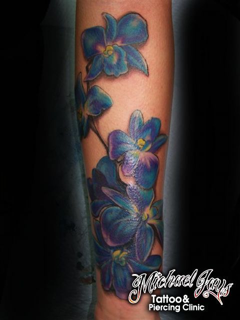 Blue Orchid Tattoo On Full Sleeve
