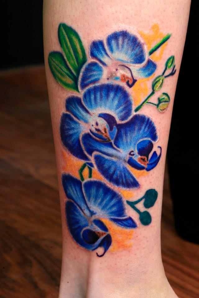 Blue Orchid Tattoo On Leg