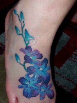 Blue Orchid Tattoos On Right Foot