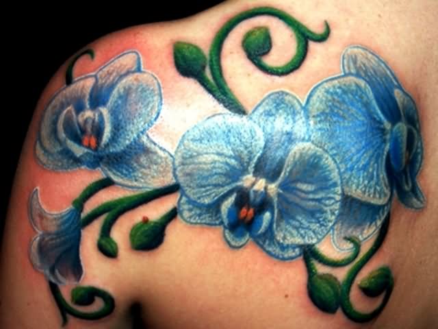 Blue Orchid Tattoos On Shoulder