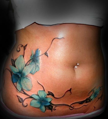 Blue Orchid Tattoos On Stomach