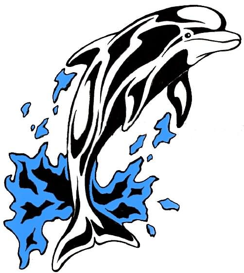Blue Splash Dolphin Tattoos Design