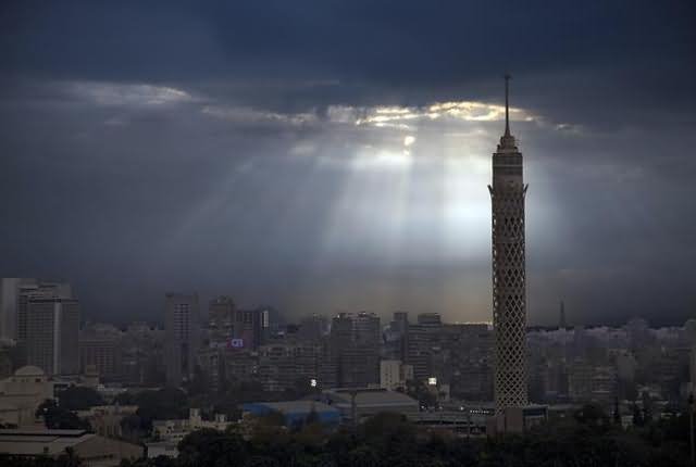 Cairo Tower Looks Adorable With Black Clouds