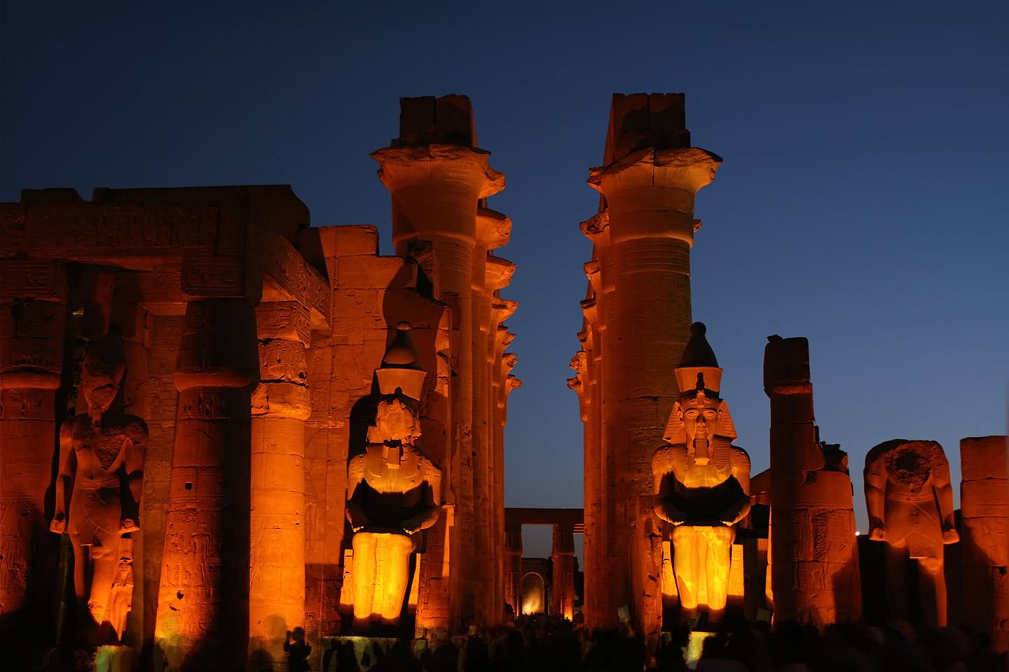 Central Corridor And Four Colossi  Inside The Luxor Temple At Night