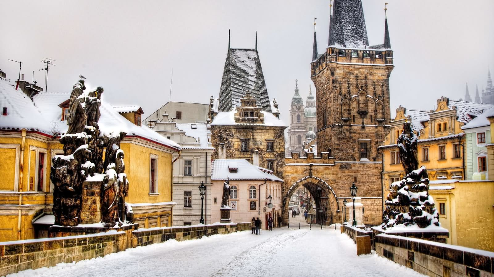 Charles Bridge Covered With Snow