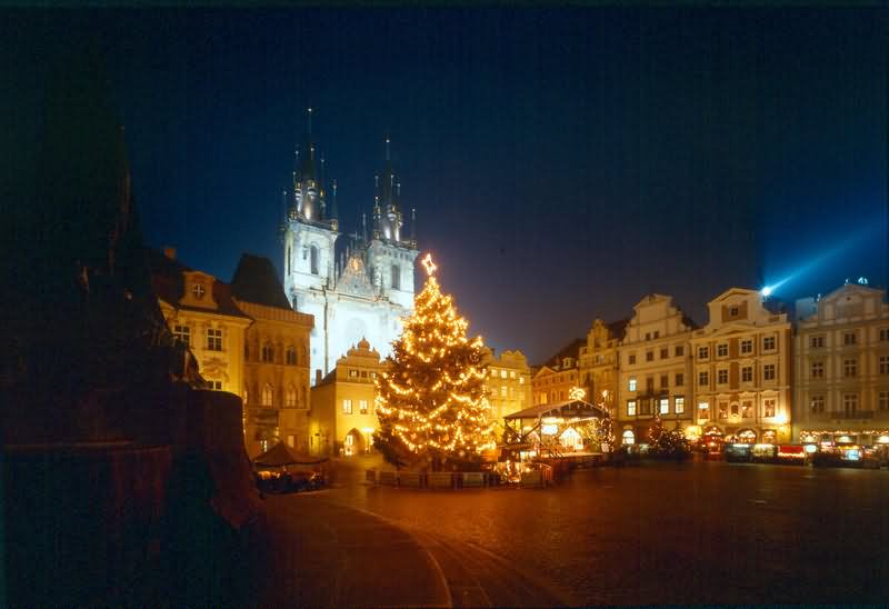 Christmas Market At Wenceslas Square During Night