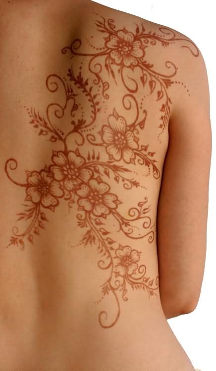 Classic Henna Flowers Tattoo On Back By Bleu