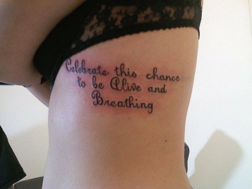 Classic Military Quotes Tattoo On Girl Side Rib