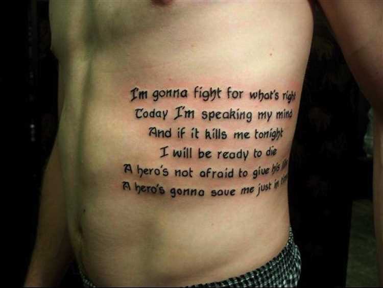 Classic Military Quotes Tattoo On Man Left Side Rib