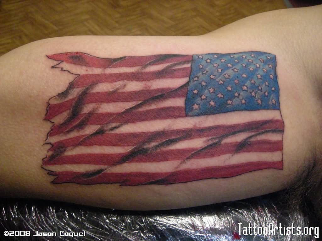 Classic USA Military Flag Tattoo Design For Half Sleeve