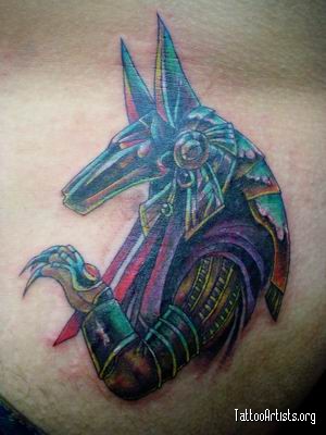 Color Anubis Tattoo On Lower Back