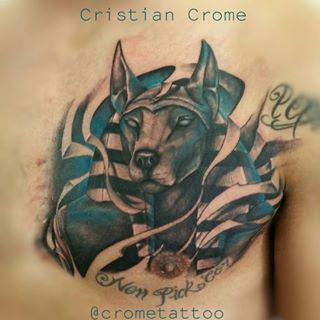 Color Ink Egyptian Anubis Tattoo On Chest