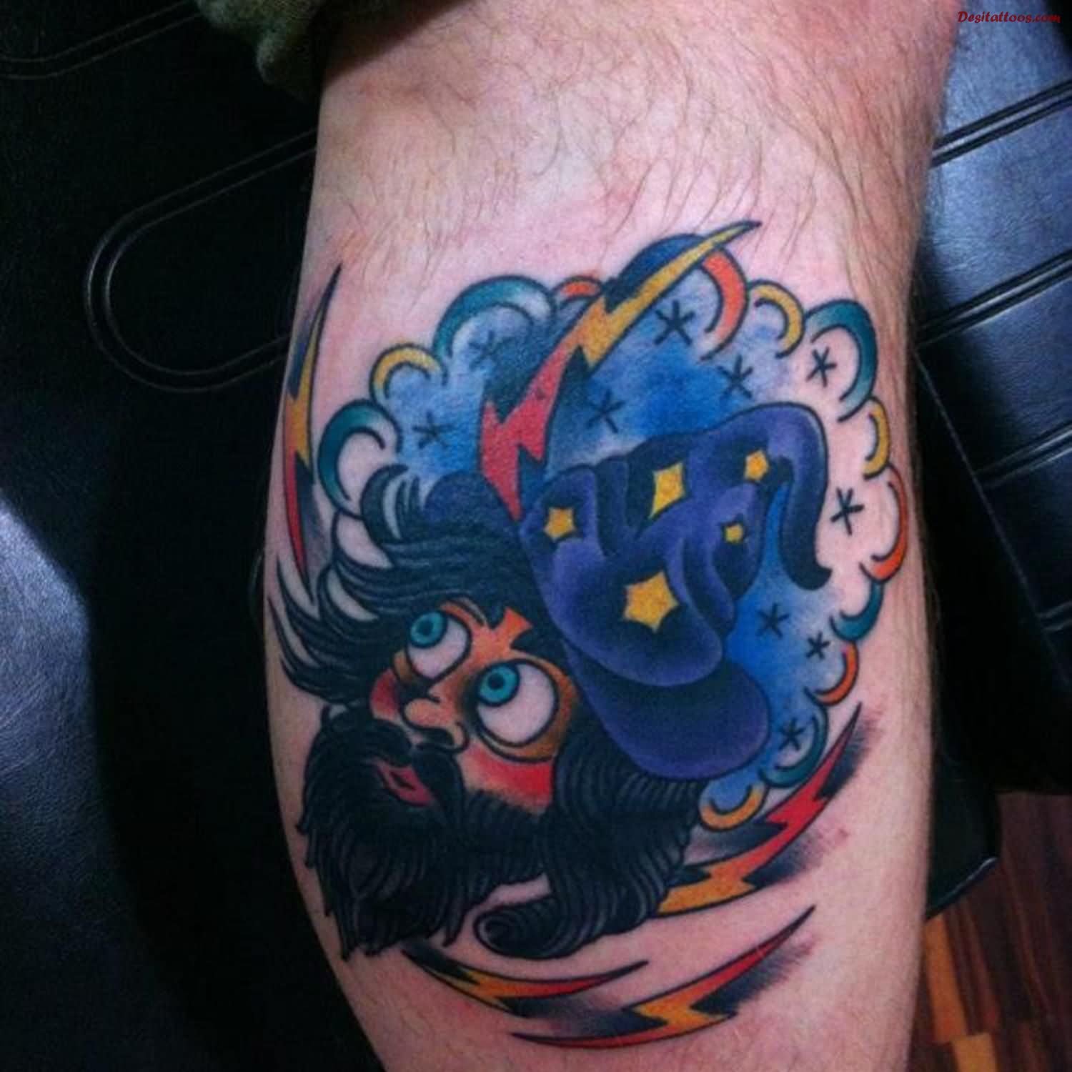 Color Ink Traditional Wizard Tattoo On Leg
