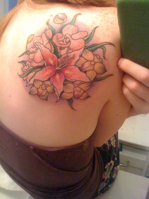 Color Lily And Black And White Orchid Tattoos