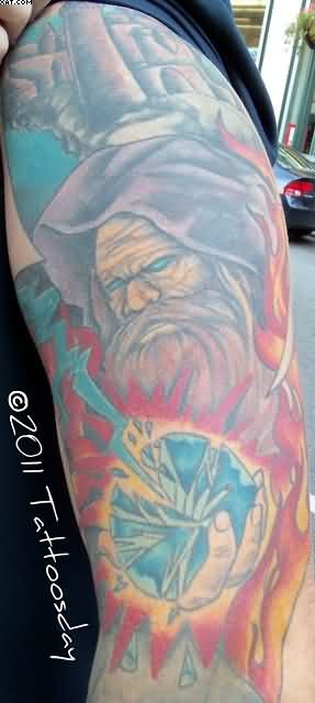 Color Wizard Tattoo On Left Sleeve