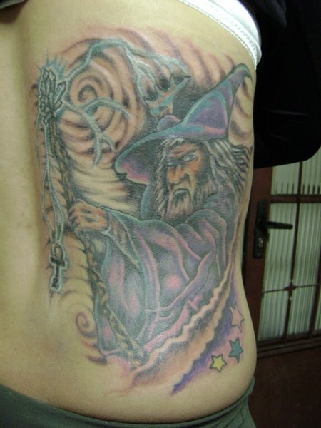 Color Wizard Tattoo On Side Rib