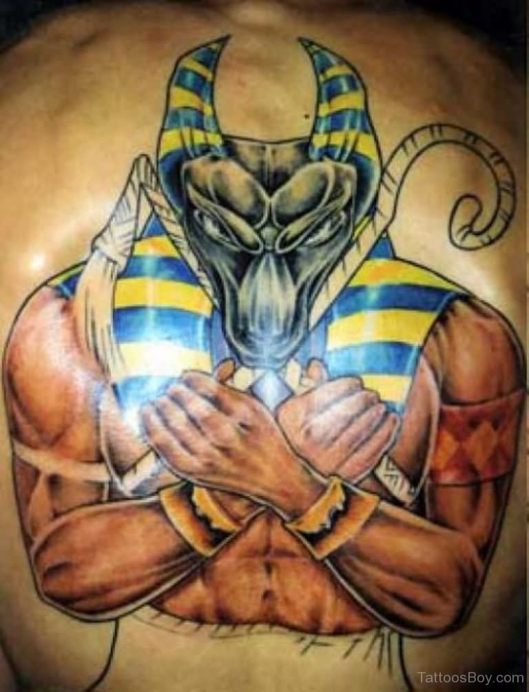 Colored Egyptian Tattoos On Full Back