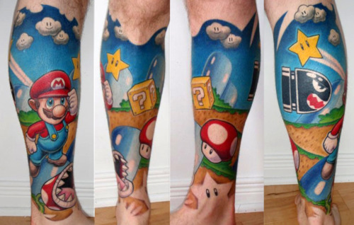 Colored Geek Tattoos On Leg For Men