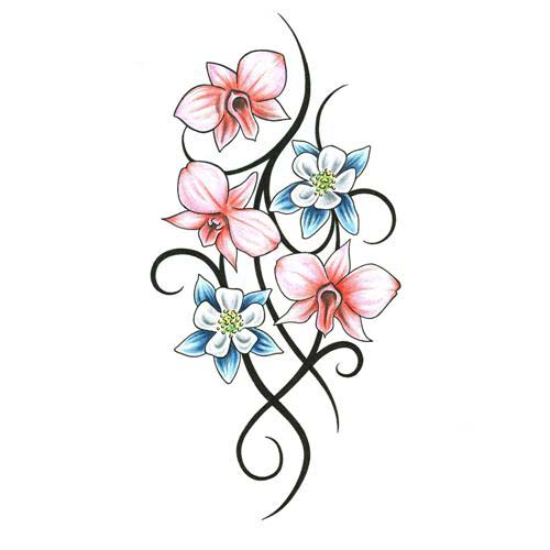 Colored Orchid Blossoms Tattoos Designs