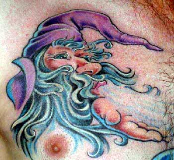 Colored Wizard Tattoo On Chest For Men