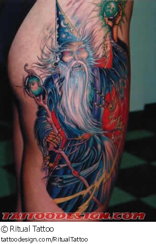Colored Wizard Tattoo On Side Rib by Ritual Tattoo