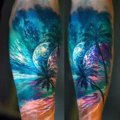 Colorful Beach Scenery Tattoo Design