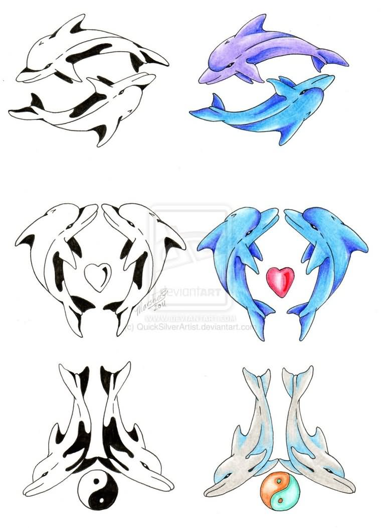 Colorful Dolphin Tattoos Designs