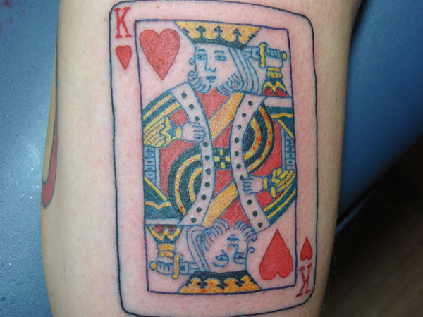 Colorful King Card Tattoo Design For Side Rib