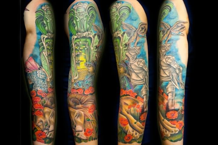 Colorful Wizard Tattoo On Arm Full Sleeve