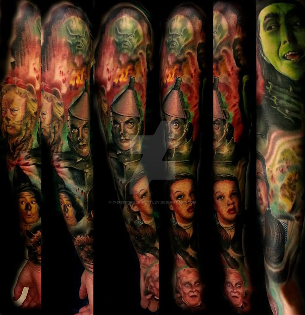 Colorful Wizard Tattoo On Full Sleeve