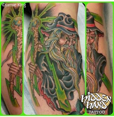 Colorful Wizard Tattoo On Leg