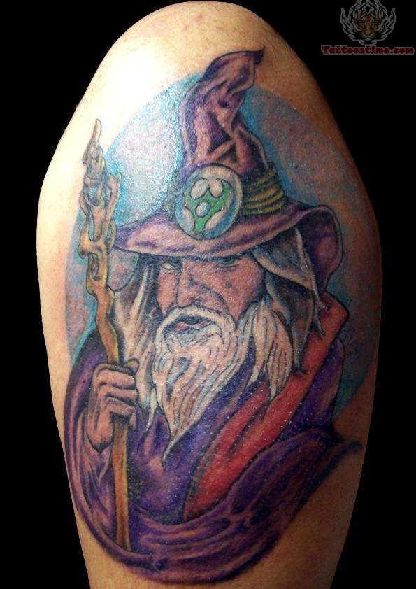 Colorful Wizard Tattoo On Shoulder