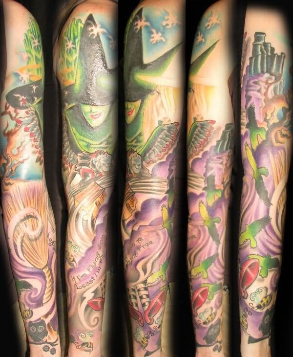 Colorful Wizard Tattoo On Sleeve